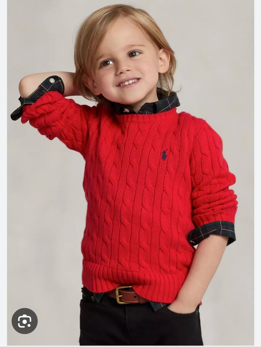 Polo by Ralph Lauren Red Cable Knit Cotton Sweater - Kids 3T